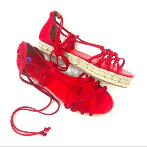j. crew red lace up braided espadrille sandals size 8